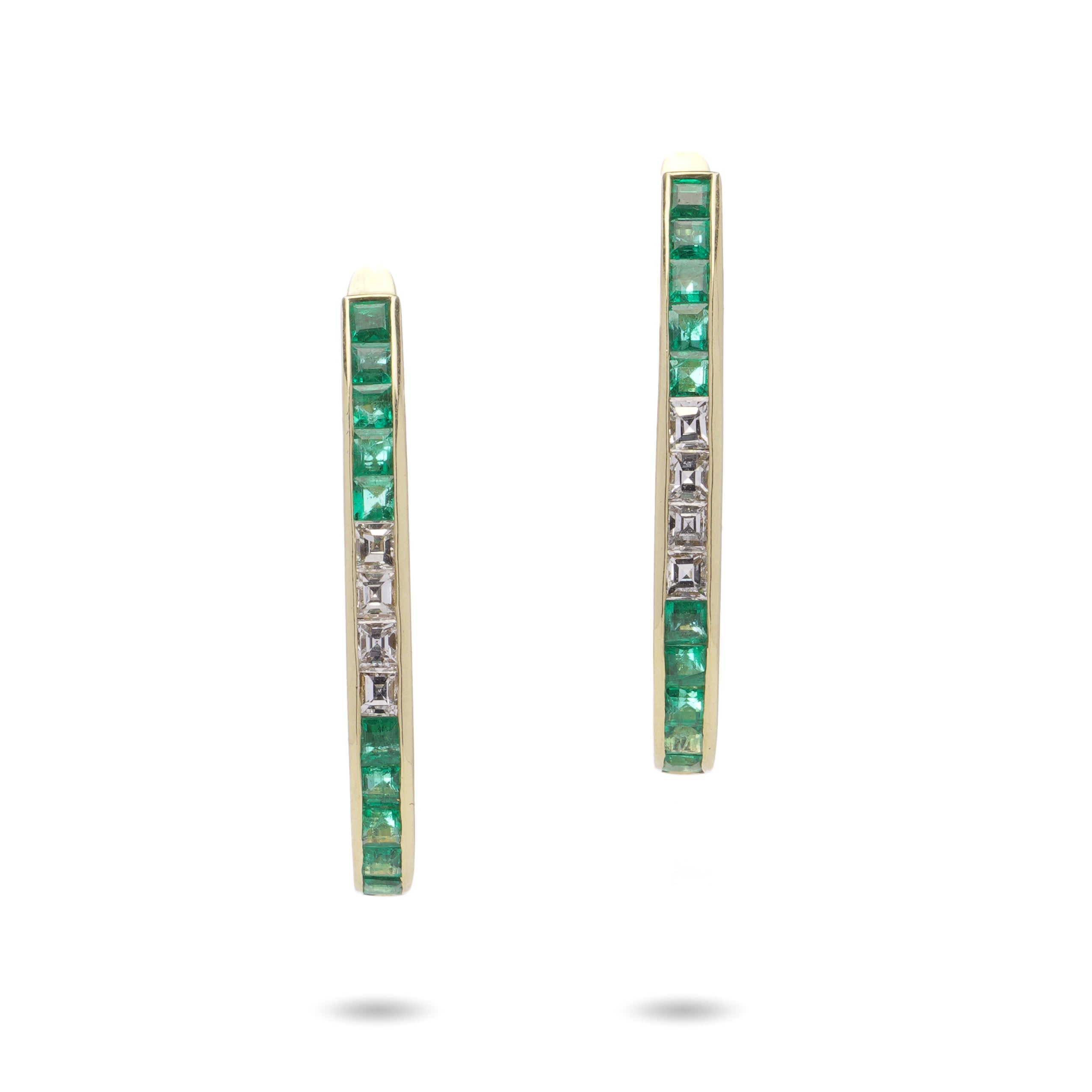 Emerald & Diamond Hoop Earrings, 18ct Gold - Wildsmith Jewellery
