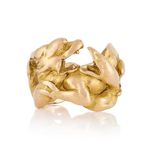 18ct Gold Wolf & Viper Art Nouveau Ring - Wildsmith Jewellery