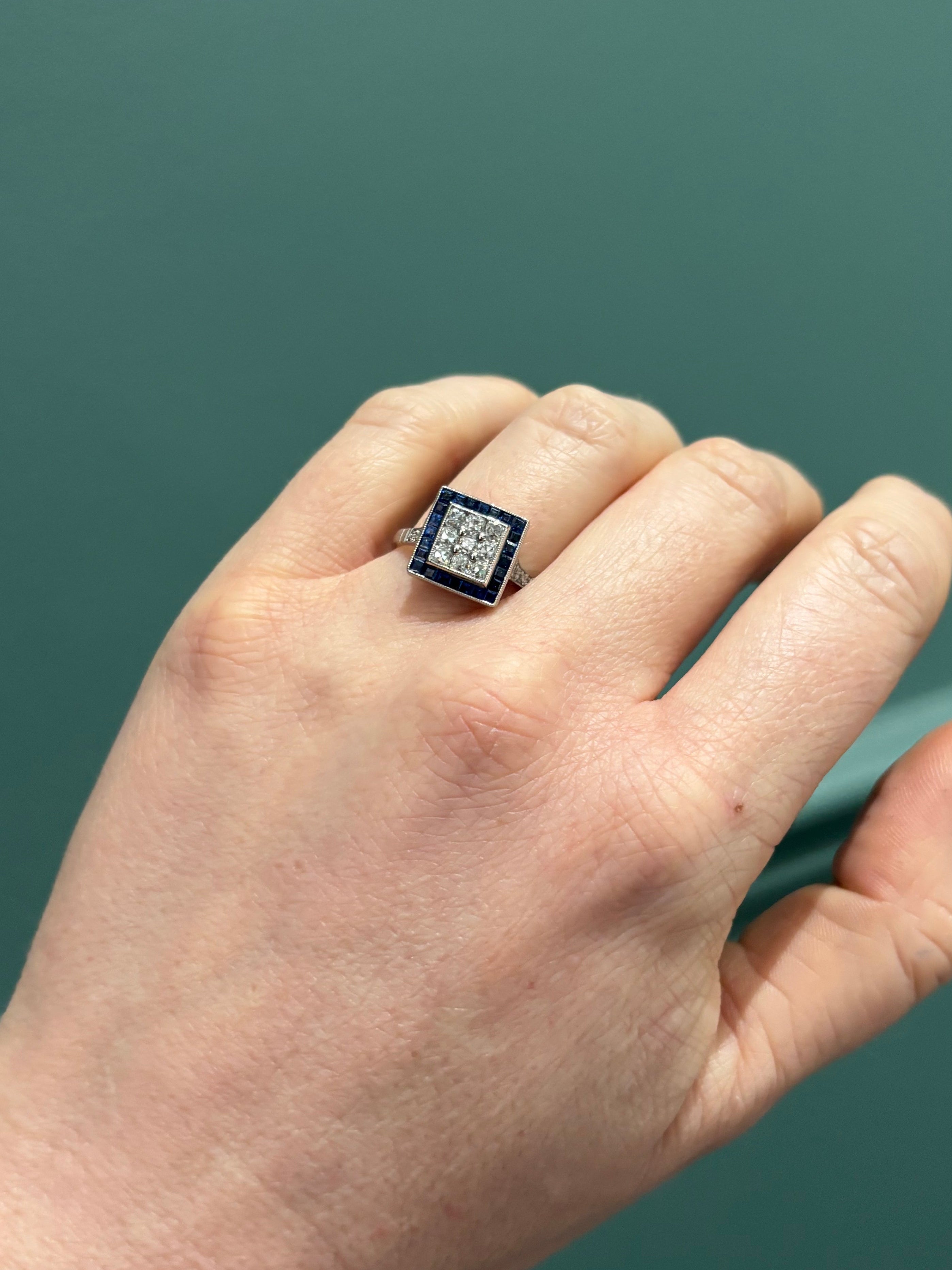 Art Deco Revival Sapphire and Diamond Ring - Wildsmith Jewellery