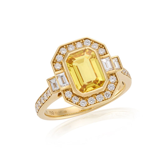 Art Deco Golden Sapphire & Diamond Ring - Wildsmith Jewellery