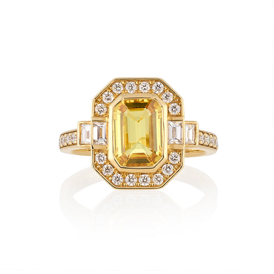 Art Deco Golden Sapphire & Diamond Ring - Wildsmith Jewellery