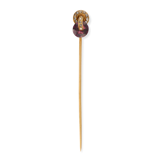 Antique Garnet & Diamond Buckle Stickpin, French