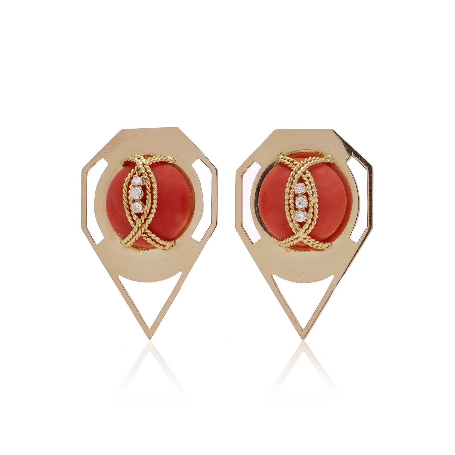 Coral, Diamond and Gold Earrings - Wildsmith Jewellery