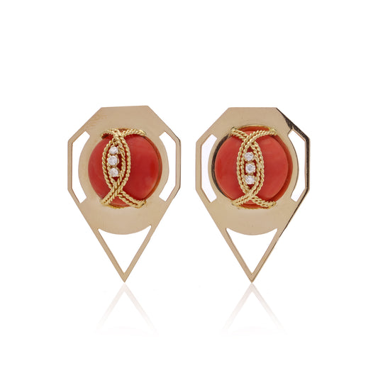Coral, Diamond and Gold Earrings - Wildsmith Jewellery