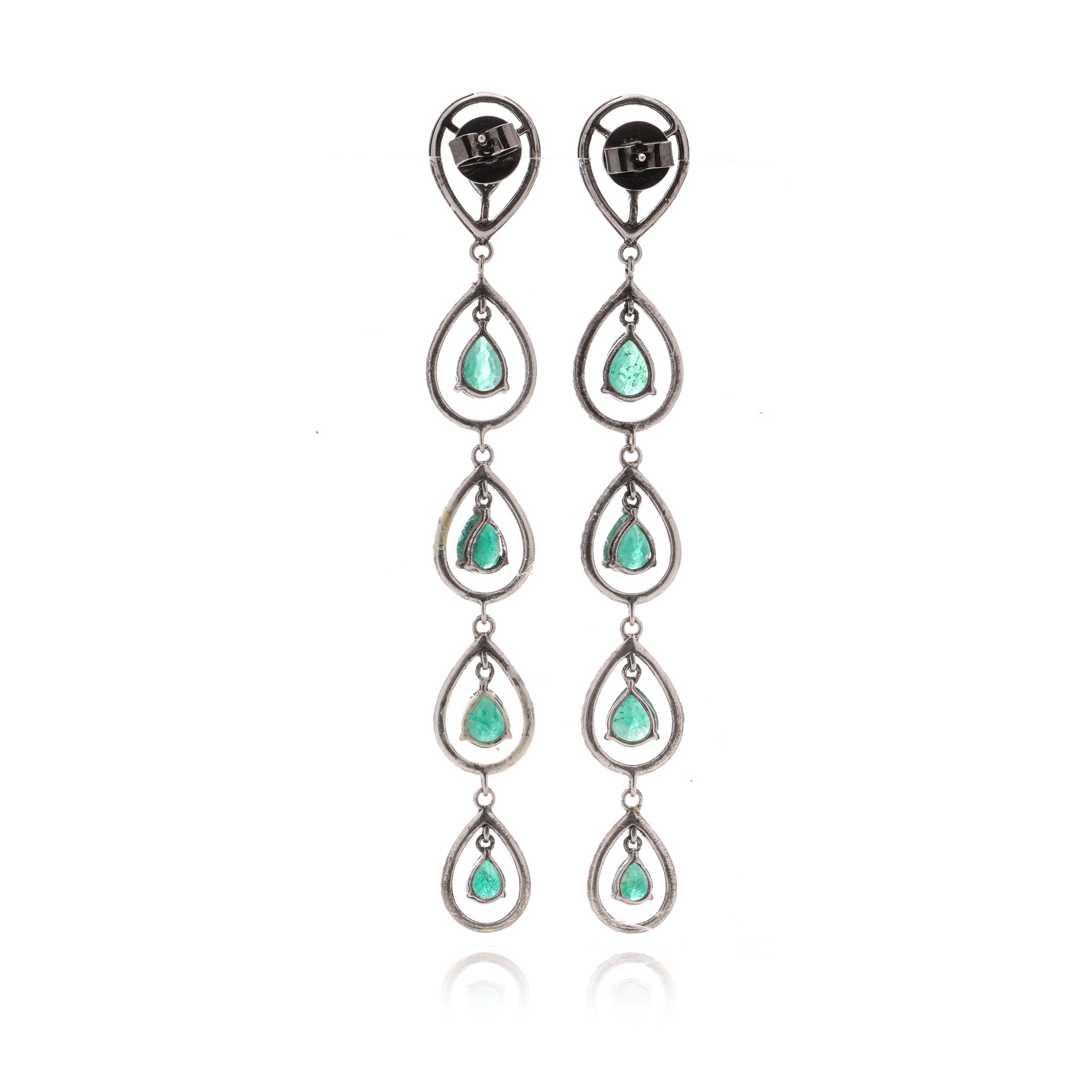 Vintage Emerald & Diamond Long Drop Earrings - Wildsmith Jewellery