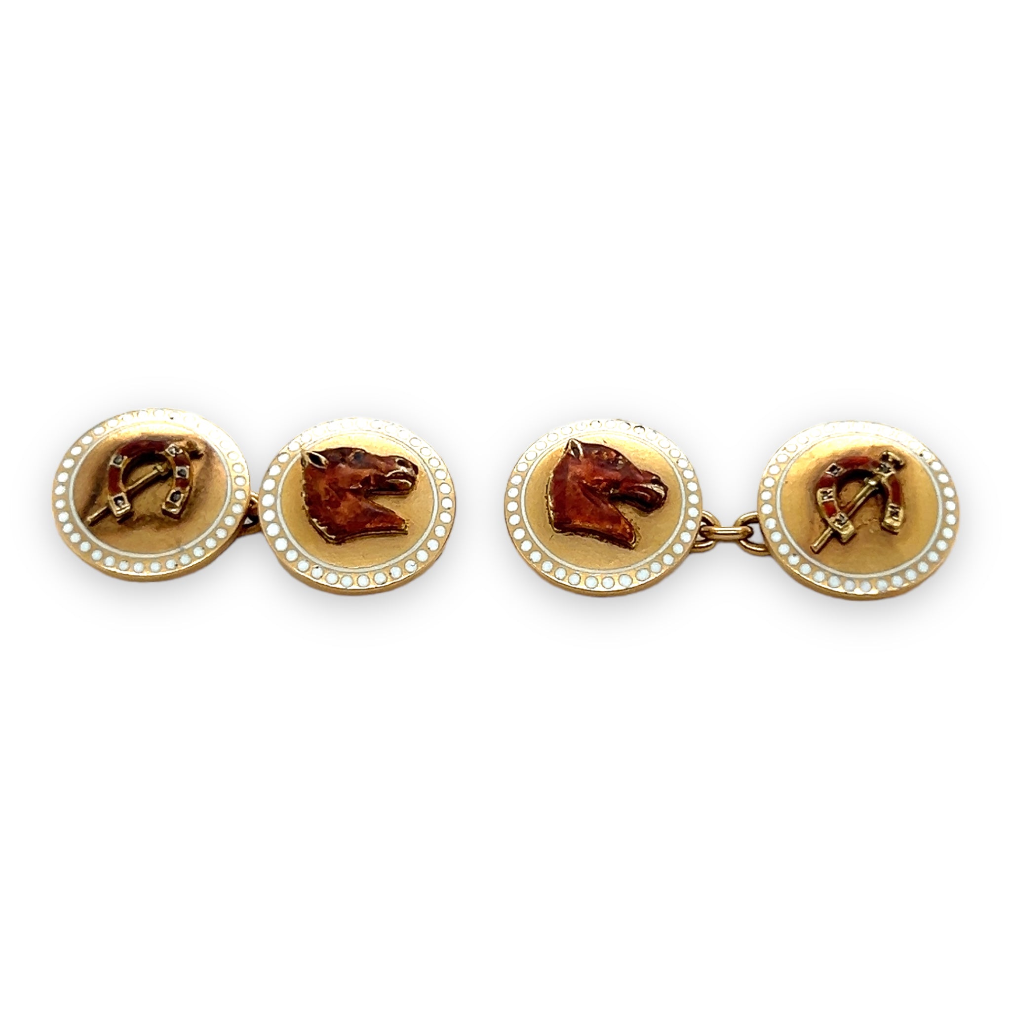 Victorian 18ct Gold & Enamel Equestrian Cufflinks - Wildsmith Jewellery