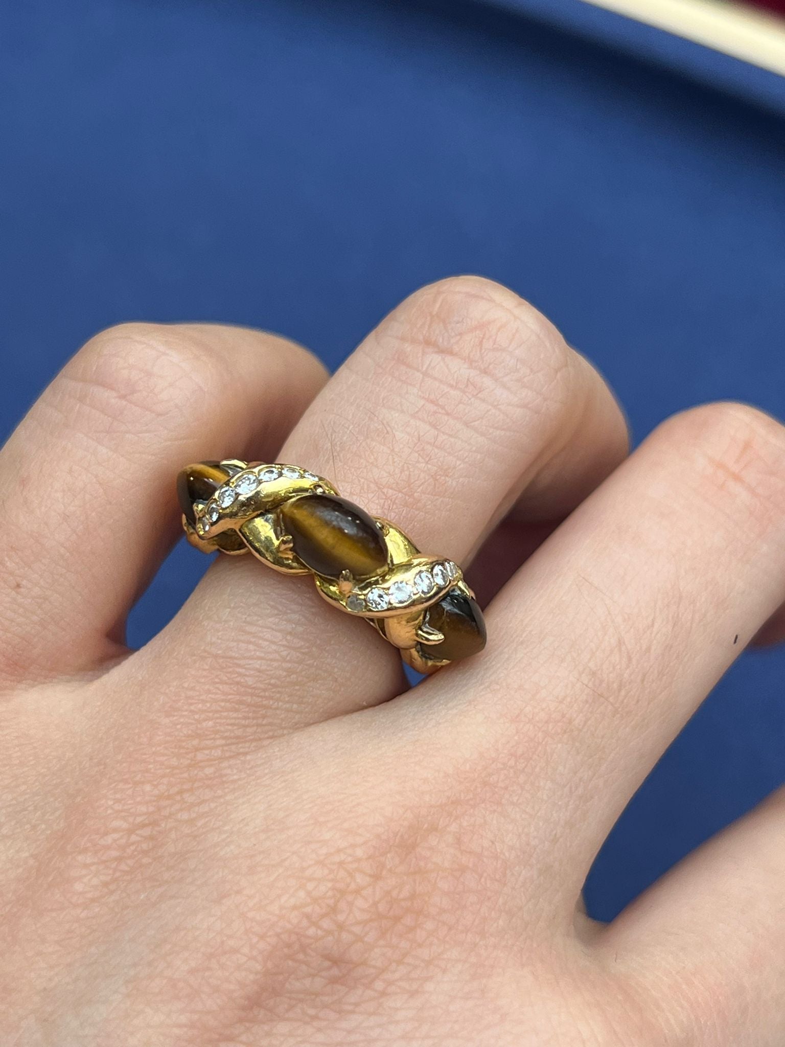 Vintage Tiger's Eye & Diamond Ring by Fred Paris - Wildsmith Jewellery
