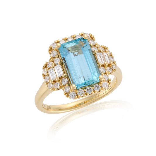 Art Deco Aquamarine & Diamond Ring