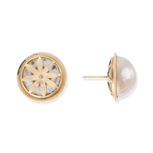 Large Mabe Pearl Earrings in 14ct Rose Gold - Wildsmith Jewellery