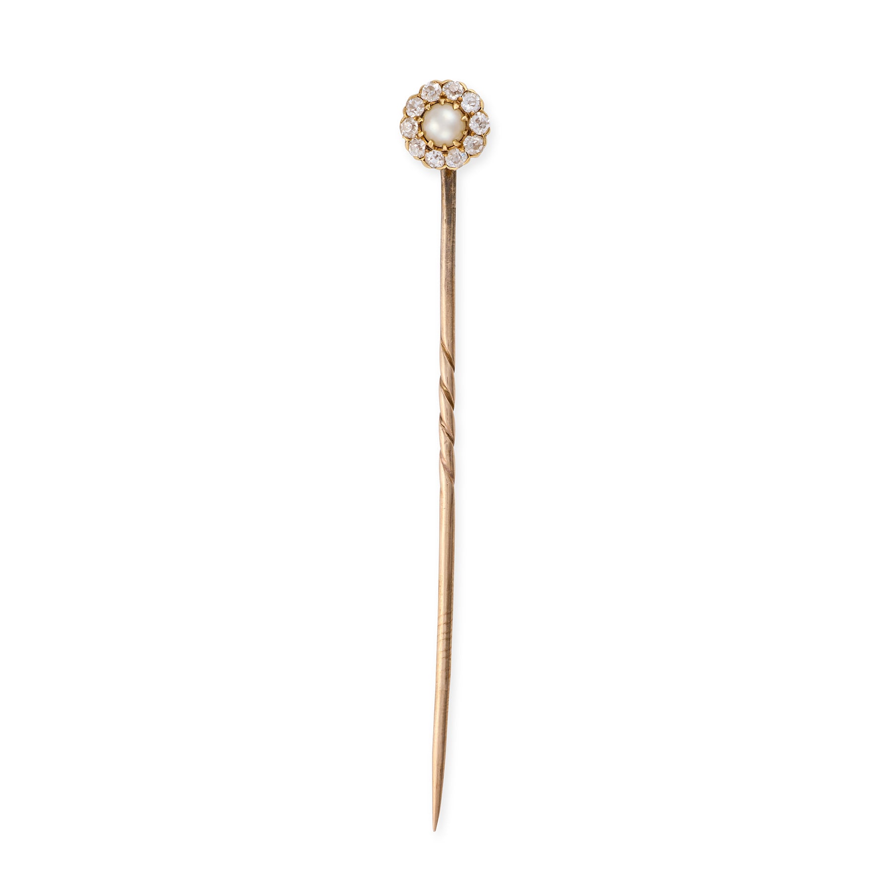 Antique Natural Pearl & Diamond Stickpin