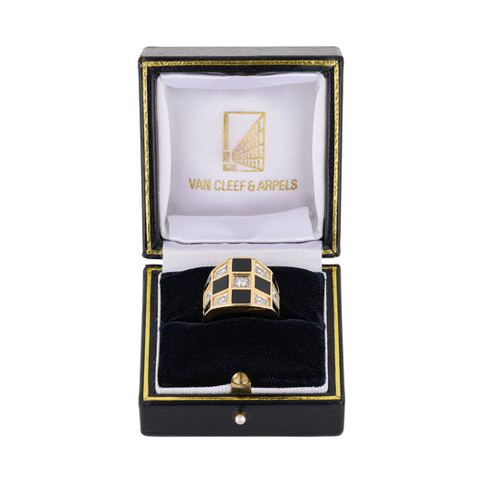 1970's Van Cleef & Arpels Onyx & Diamond Chequerboard Ring - Wildsmith Jewellery