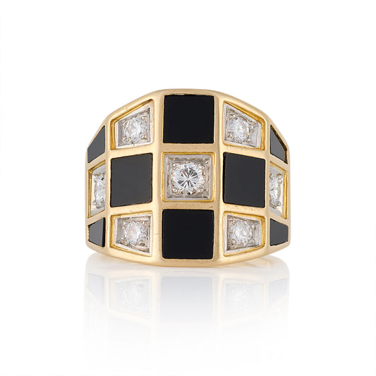 1970's Van Cleef & Arpels Onyx & Diamond Chequerboard Ring - Wildsmith Jewellery