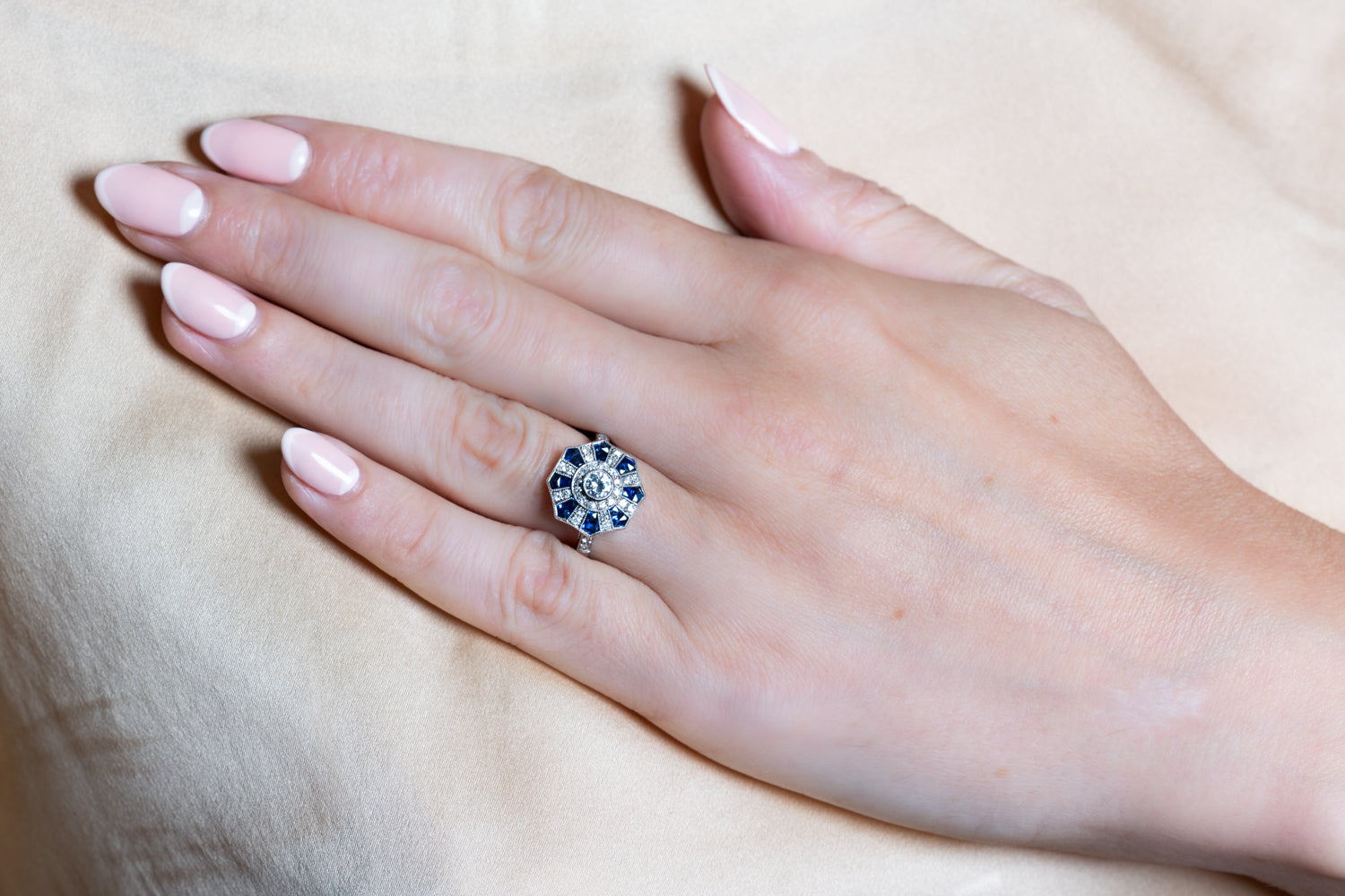 Art Deco Revival Sapphire & Diamond Ring - Wildsmith Jewellery