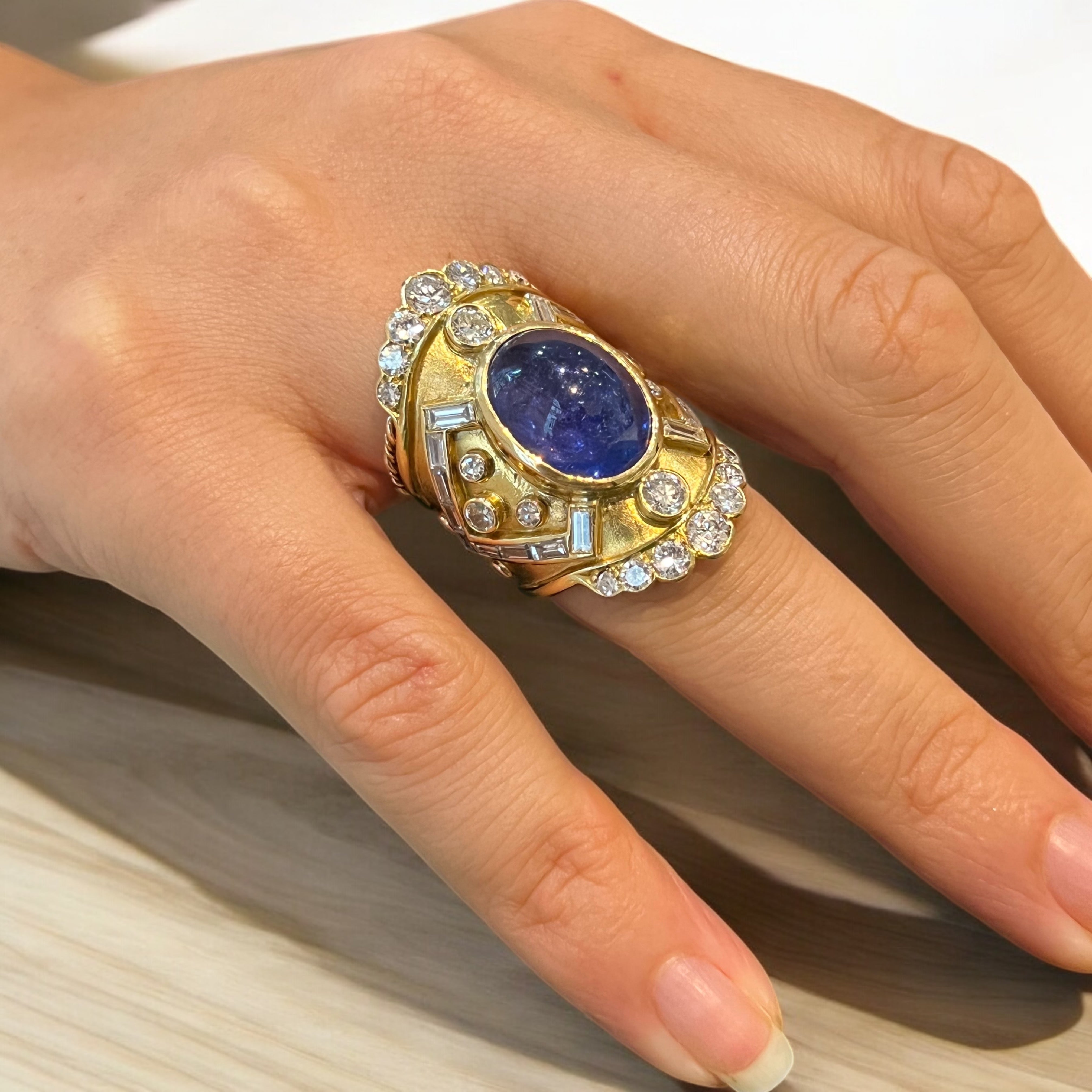 Tanzanite & Diamond Etruscan Style Ring - Wildsmith Jewellery