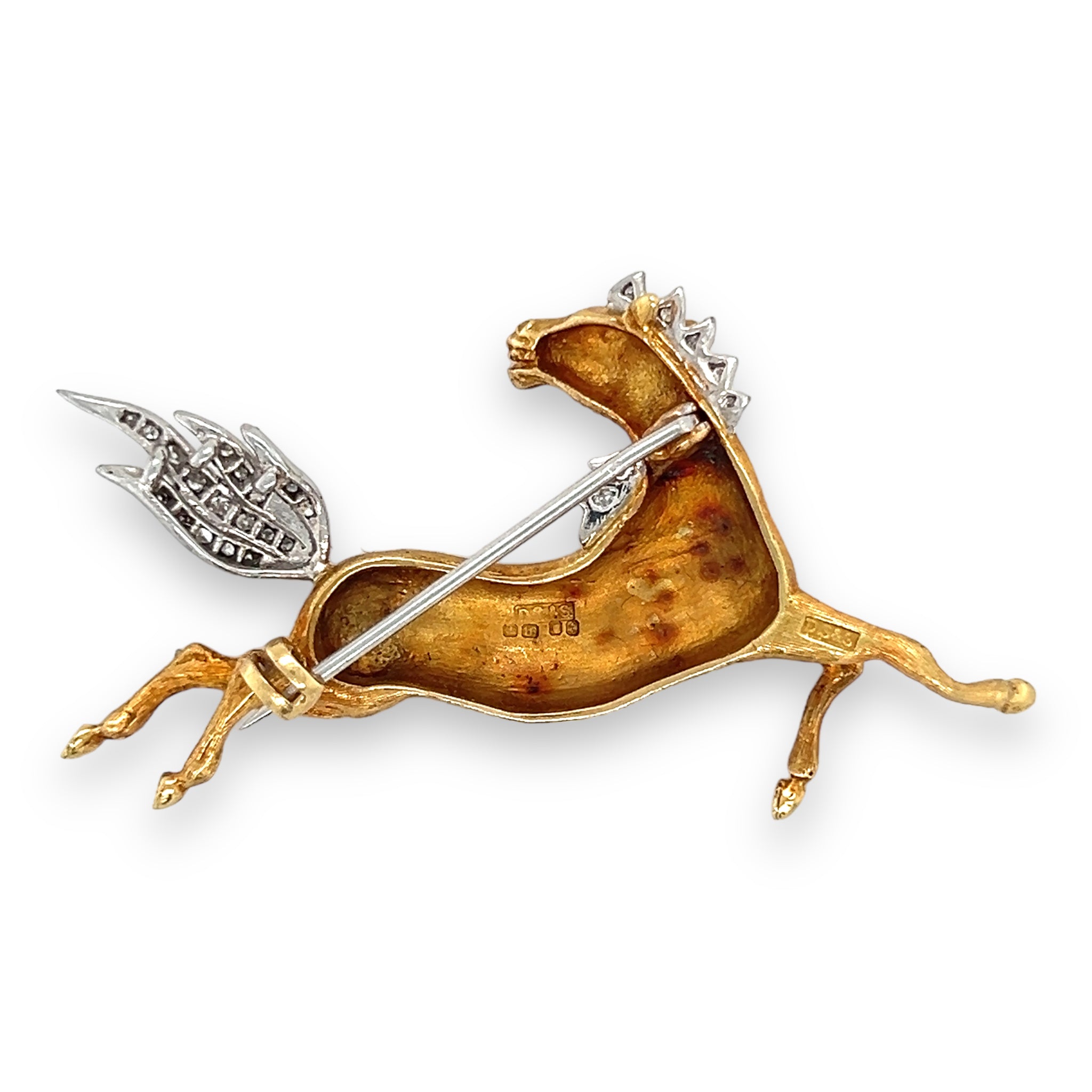 1970's 18ct Gold & Diamond Horse Brooch - Wildsmith Jewellery