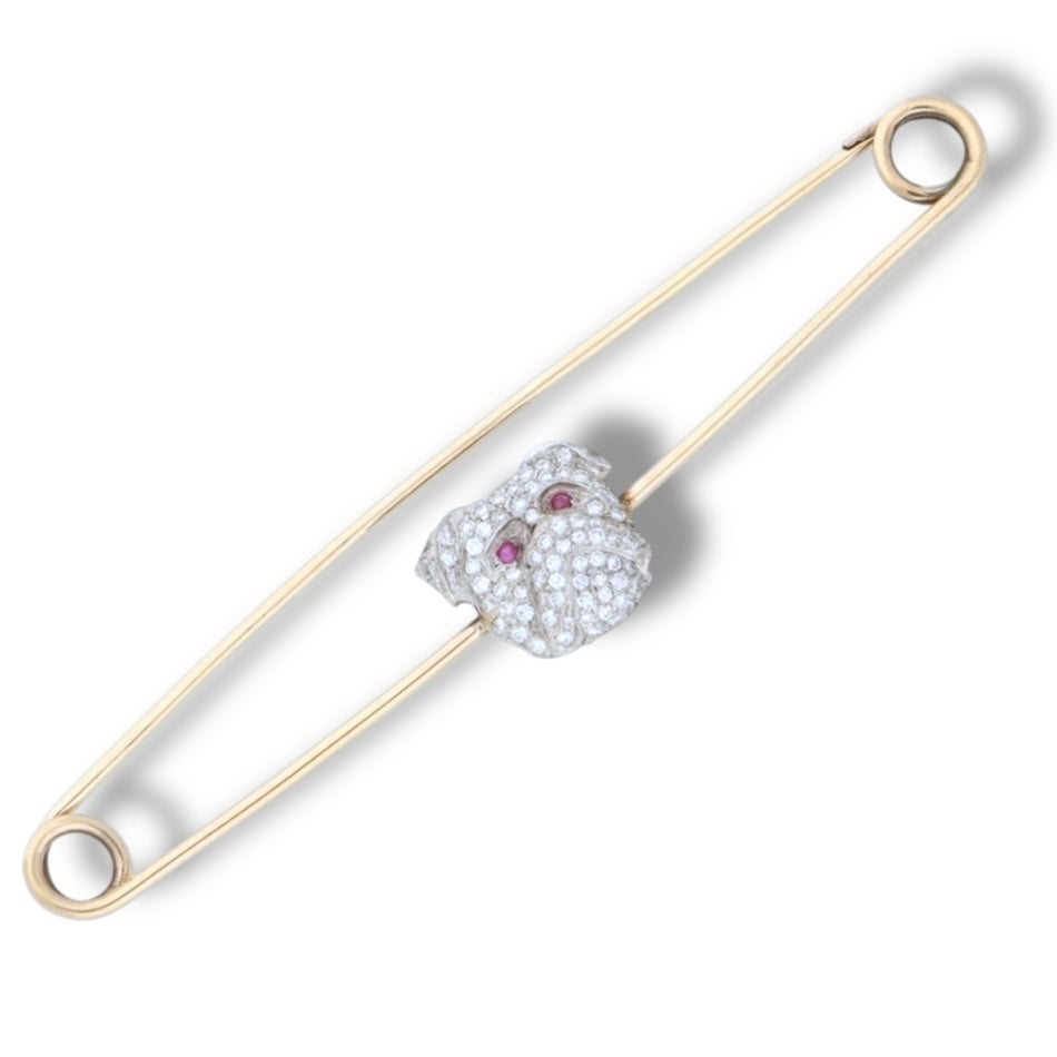 Large Gold & Diamond British Bulldog Nappy Pin