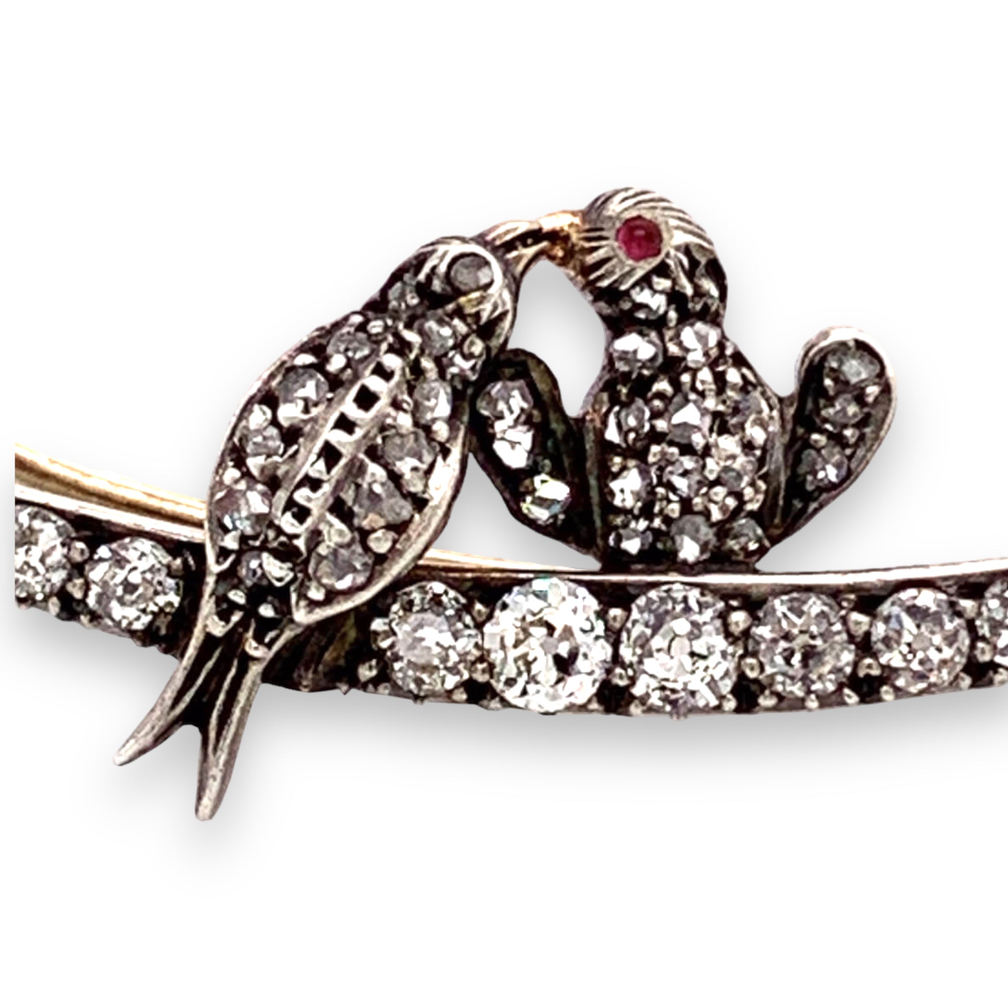 Antique Diamond Crescent Lovebird Brooch - Wildsmith Jewellery