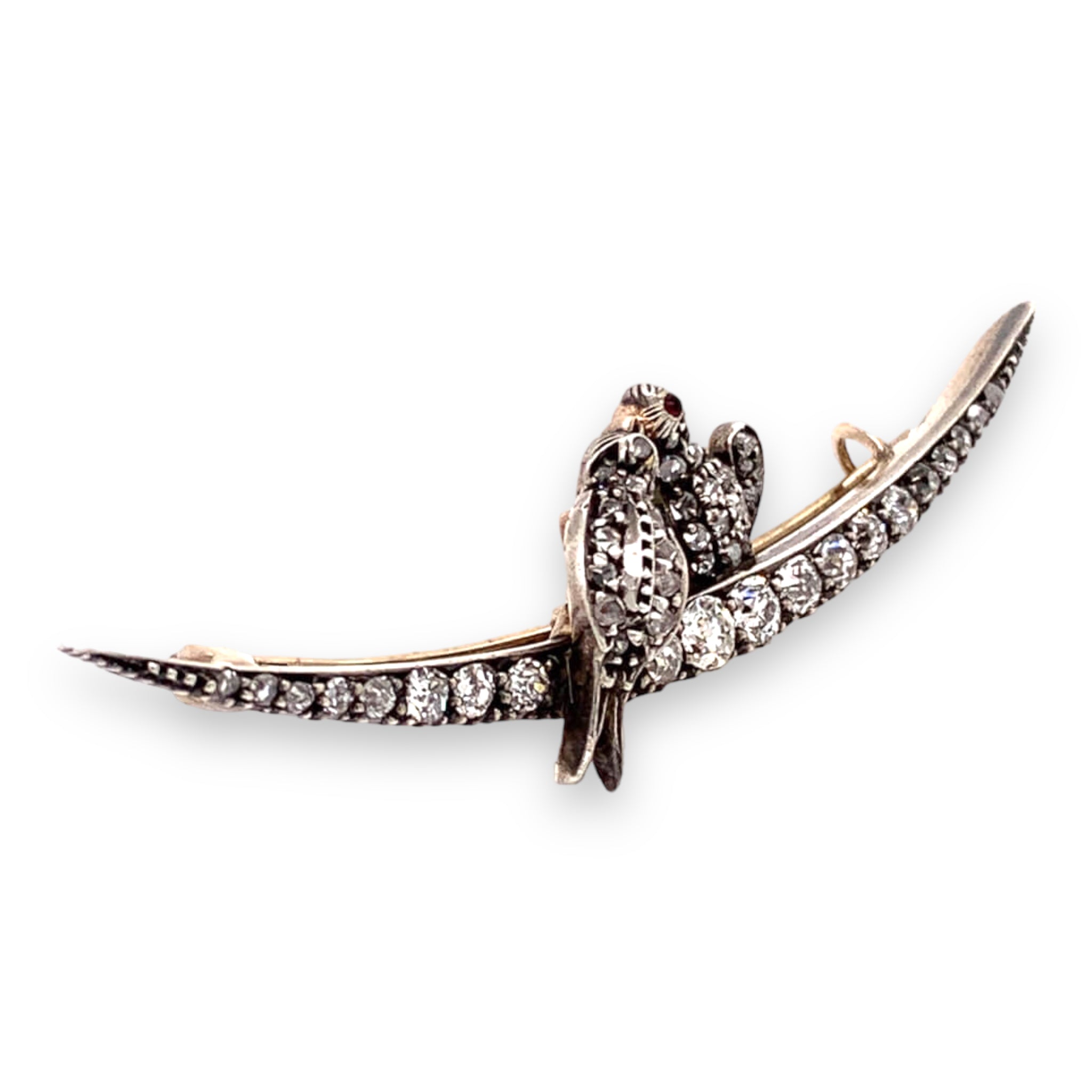 Antique Diamond Crescent Lovebird Brooch - Wildsmith Jewellery