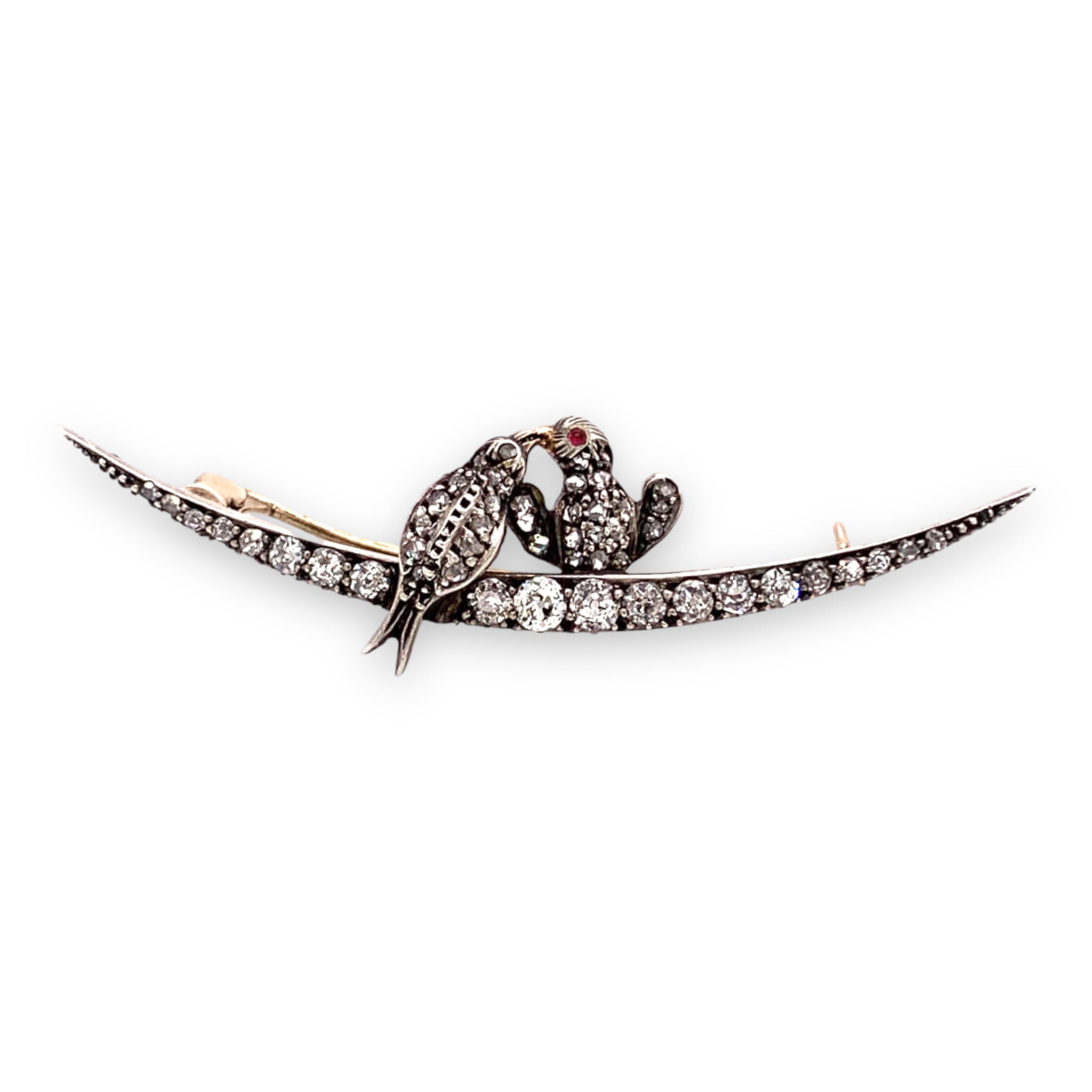 Antique Diamond Crescent Lovebird Brooch - Wildsmith Jewellery