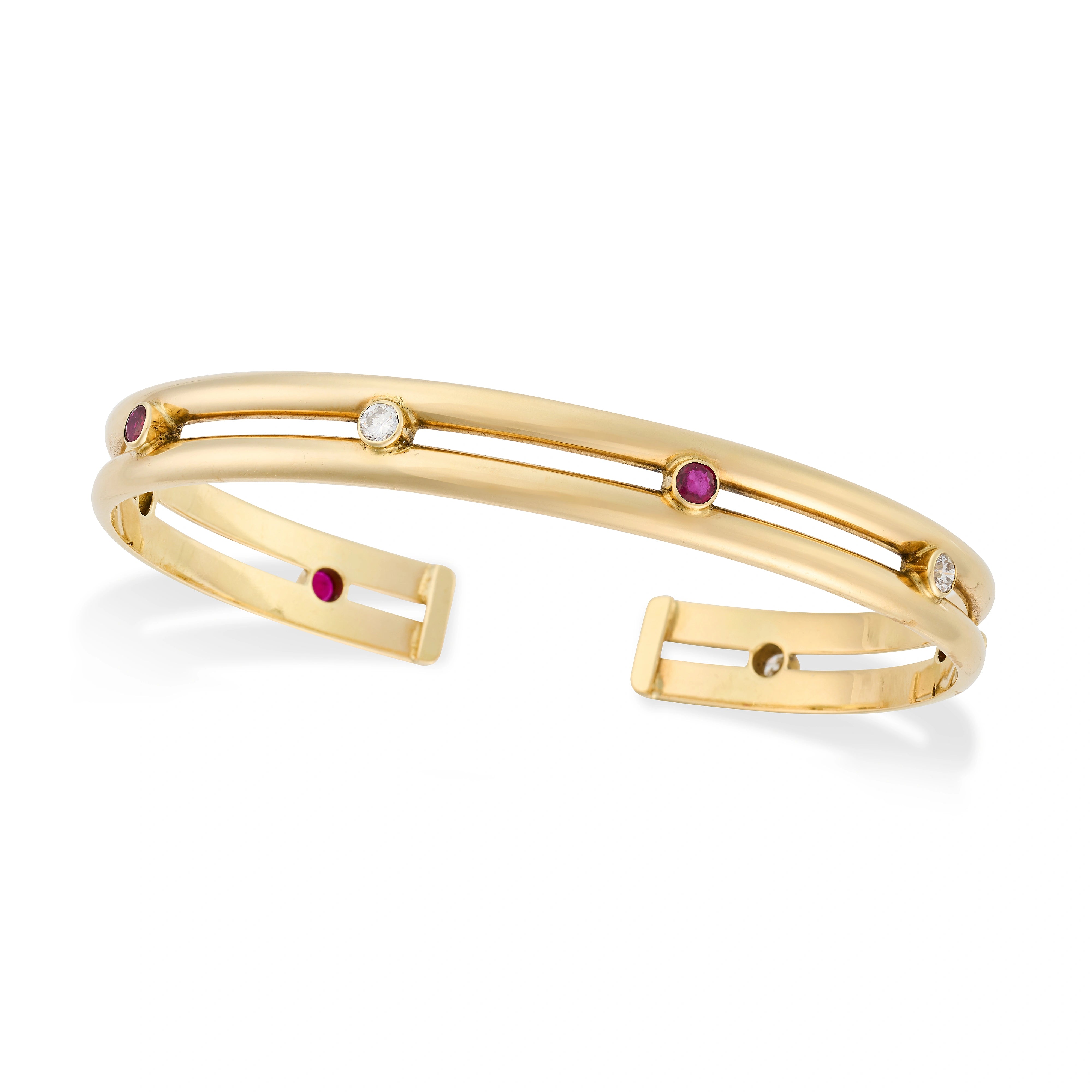 18ct Gold, Ruby & Diamond Twain Bangle by Theo Fennell