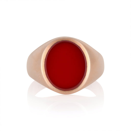 12 x 10mm Carnelian Oxford Oval Signet Ring