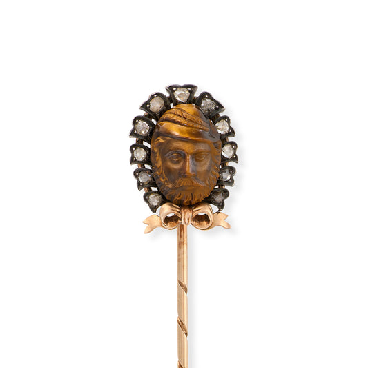 Tiger's Eye & Diamond Arabian Head Stickpin - Wildsmith Jewellery