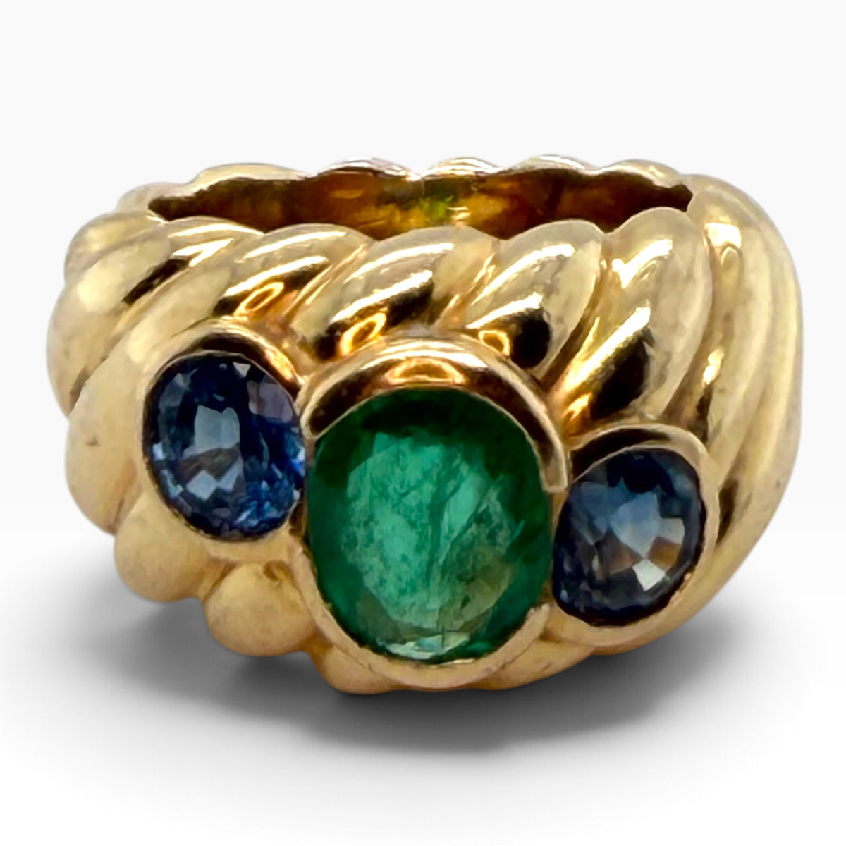 Vintage Emerald & Sapphire Chunky 18ct Gold Ring