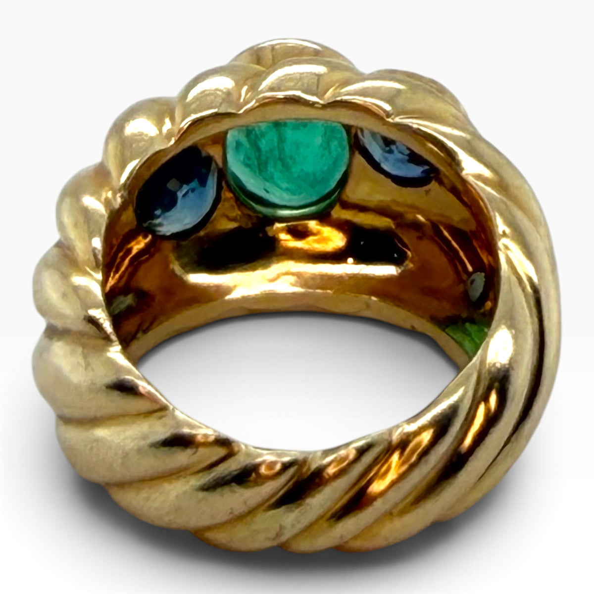 Vintage Emerald & Sapphire Chunky 18ct Gold Ring