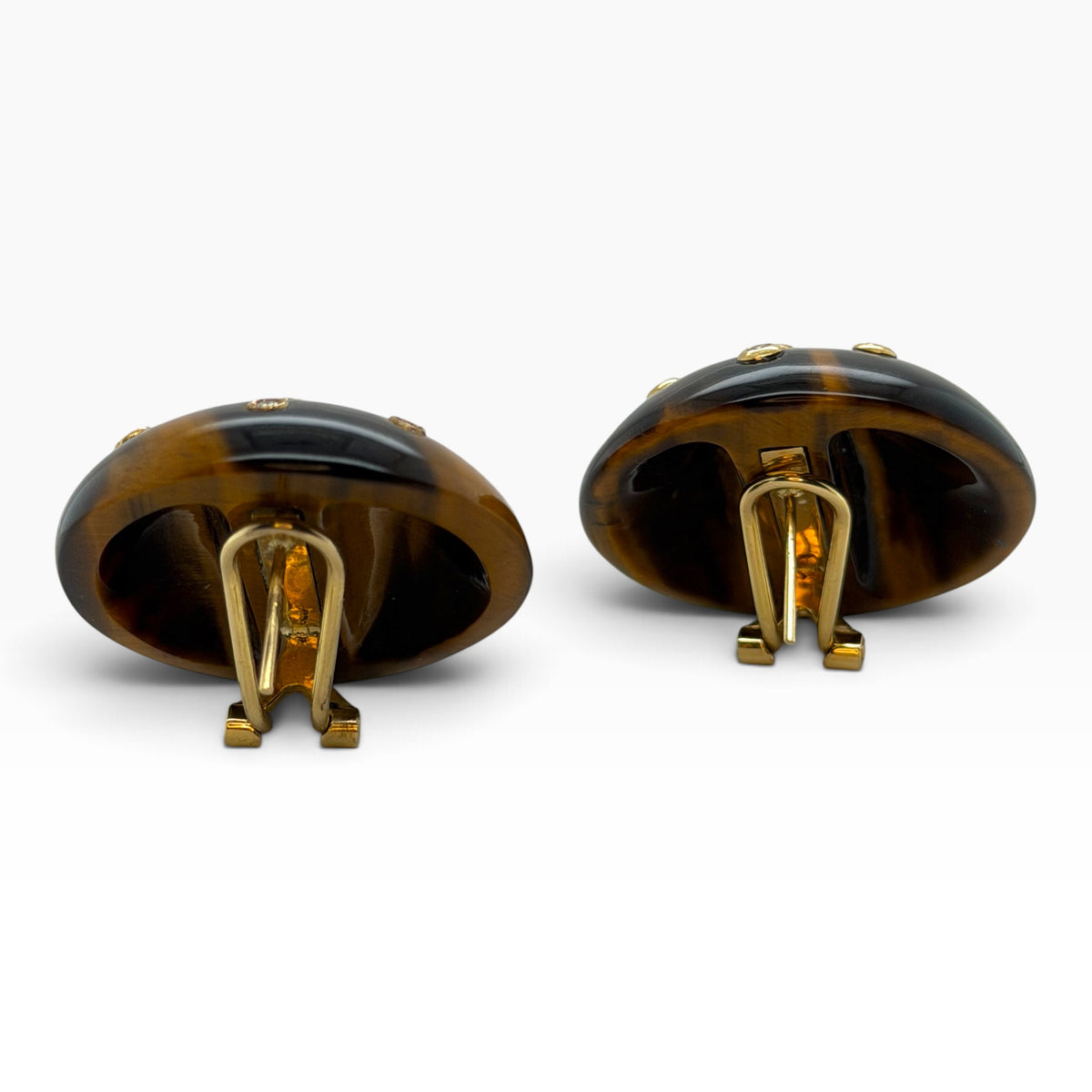 1970s Tiger’s Eye & Diamond Dome Earrings