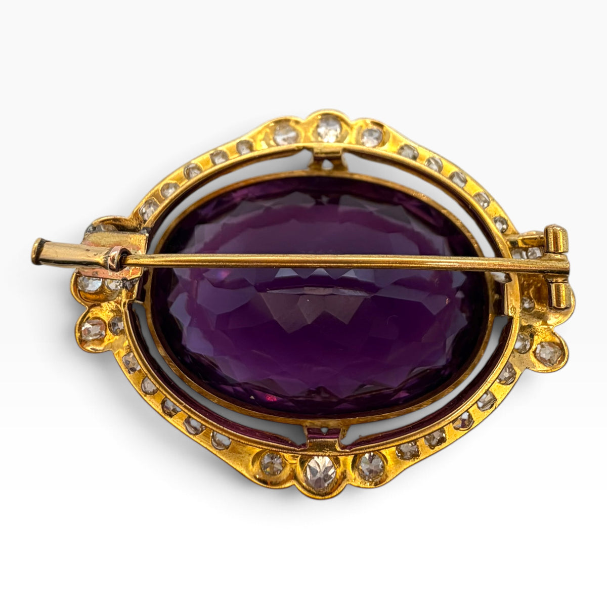 Victorian 18ct Gold Amethyst & Diamond Quatrefoil Brooch