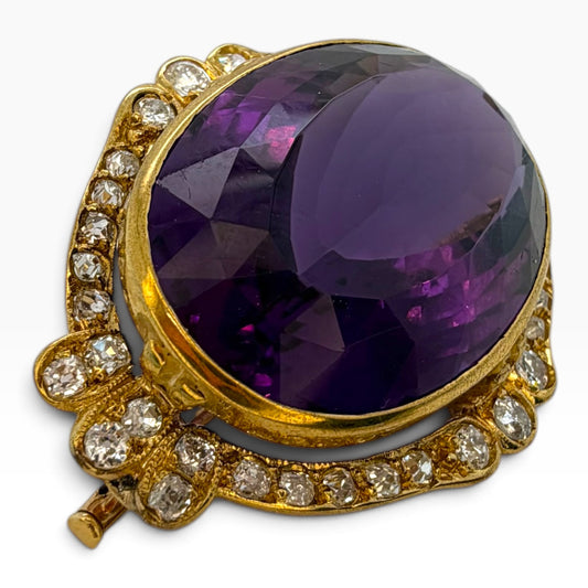 Victorian 18ct Gold Amethyst & Diamond Quatrefoil Brooch