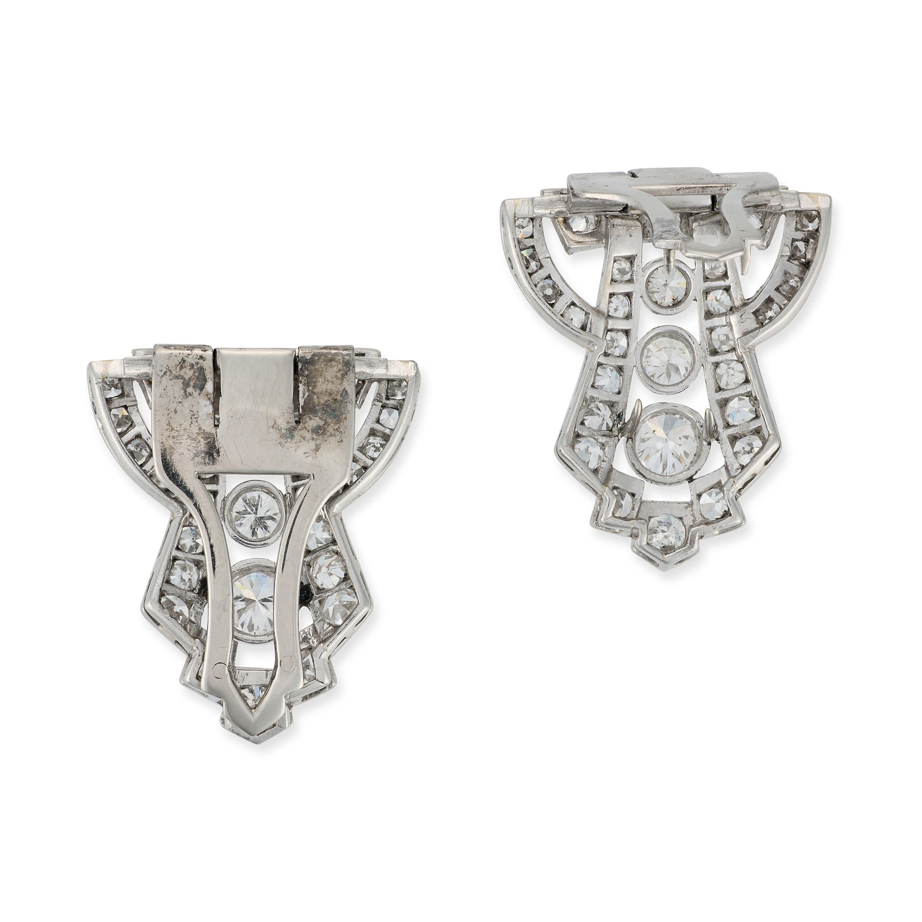 Art Deco Diamond Double Clip Brooch - Wildsmith Jewellery
