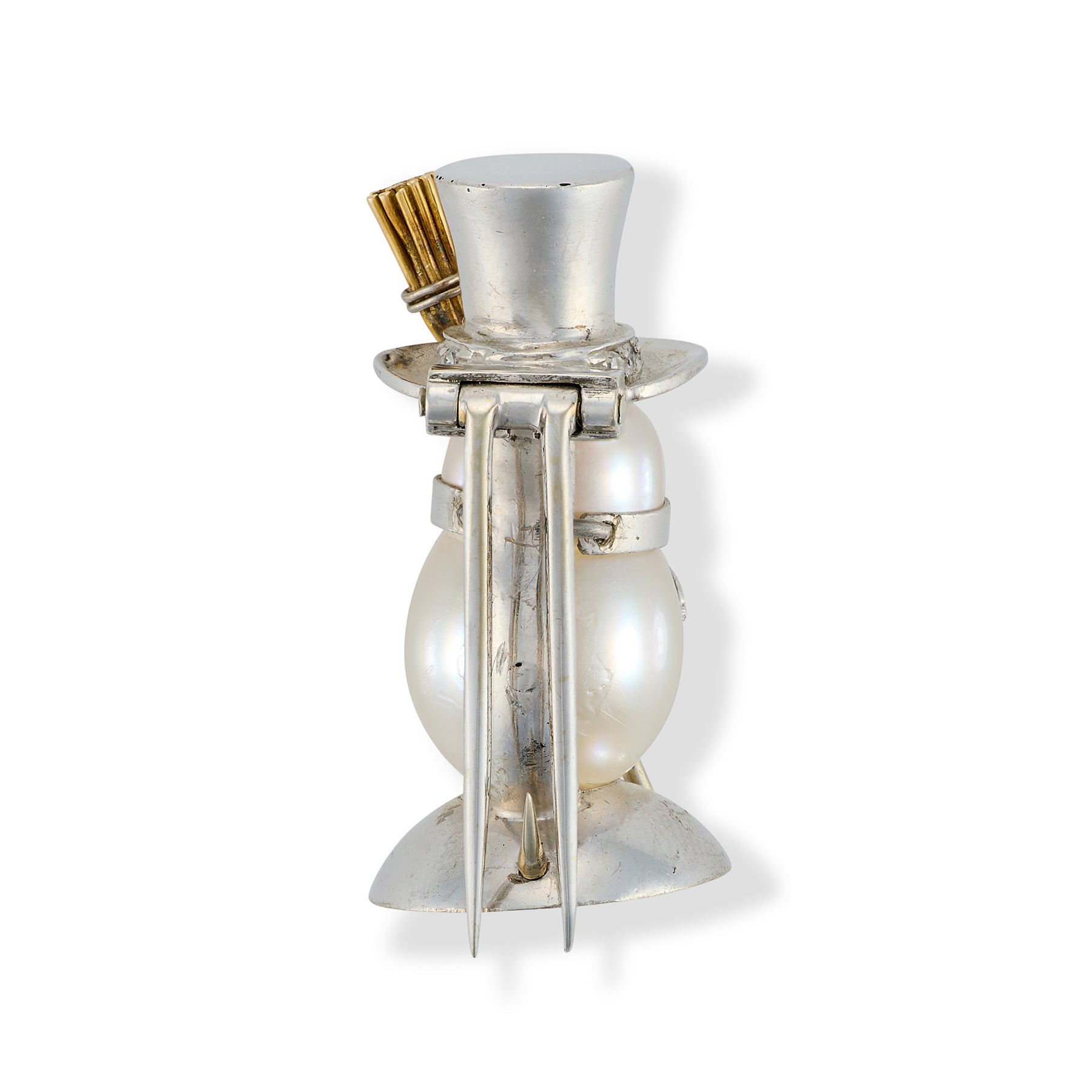 Vintage Platinum & Pearl Snowman Brooch - Wildsmith Jewellery