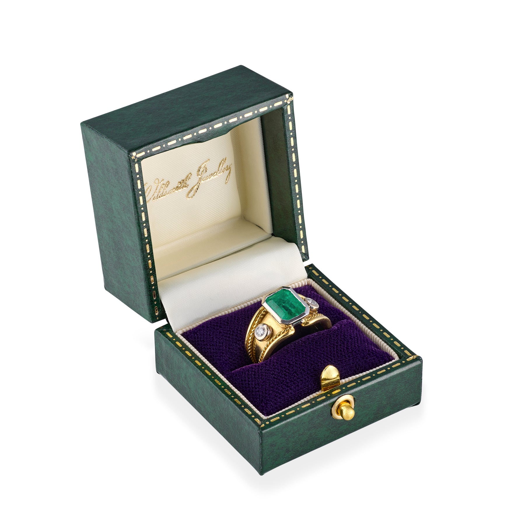 Vintage Etruscan Style Emerald & Diamond Ring
