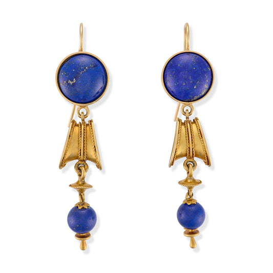 1970's Lapis Lazuli & 18ct Gold Drop Earrings