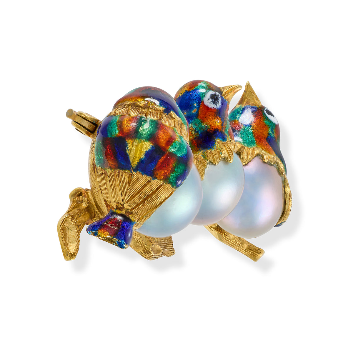 18ct Gold Pearl & Enamel Bird Brooch