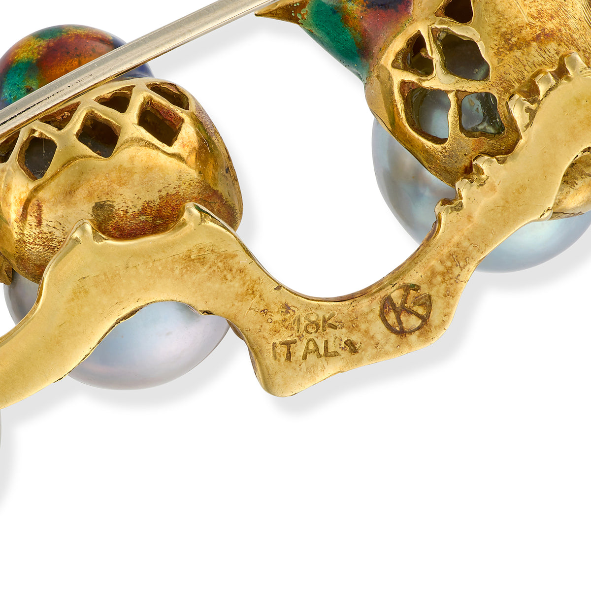 18ct Gold Pearl & Enamel Bird Brooch