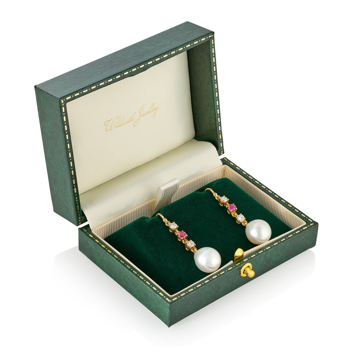 Vintage South Sea Pearl, Ruby & Diamond Drop Earrings