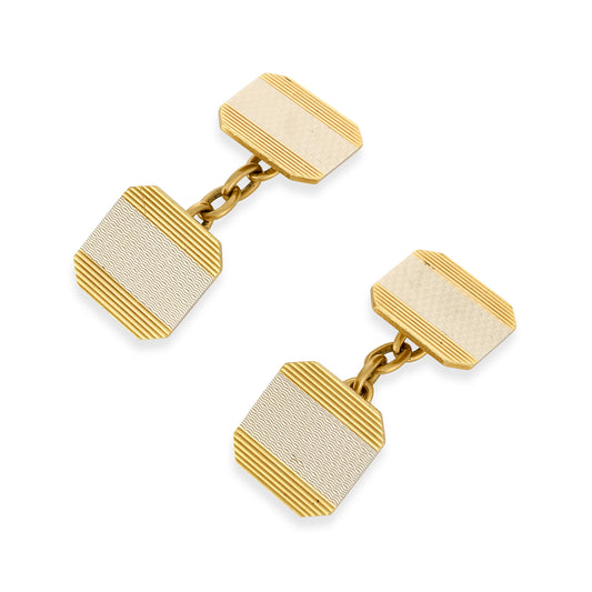 Art Deco Platinum & 18ct Gold Engine-Turned Cufflinks