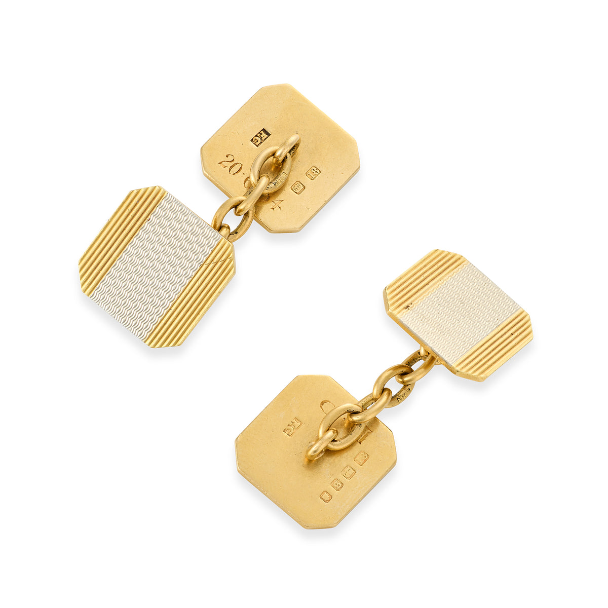 Art Deco Platinum & 18ct Gold Engine-Turned Cufflinks