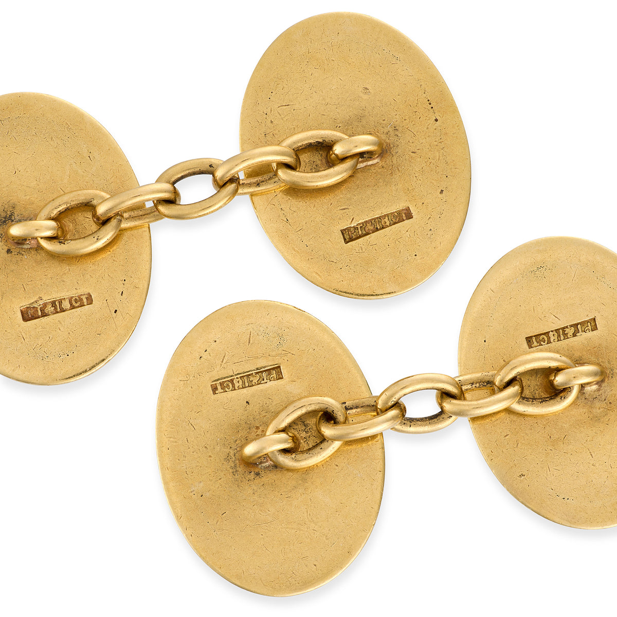 Art Deco 18ct Gold & Platinum Oval Engine-Turned Cufflinks