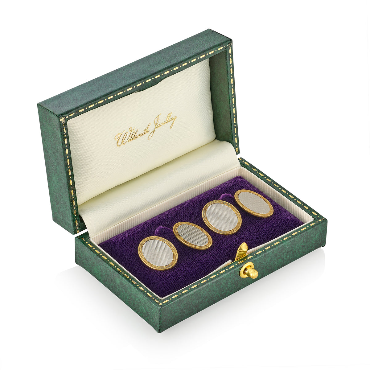 Art Deco 18ct Gold & Platinum Oval Engine-Turned Cufflinks