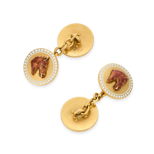 Victorian 18ct Gold & Enamel Equestrian Cufflinks