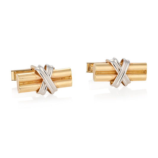 Vintage 14ct Yellow & White Gold Cufflinks, c.1980