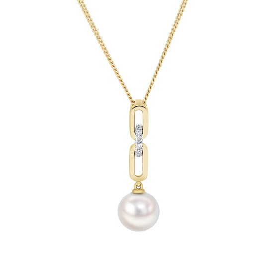 18ct Gold Akoya Pearl & Diamond Pendant - Wildsmith Jewellery
