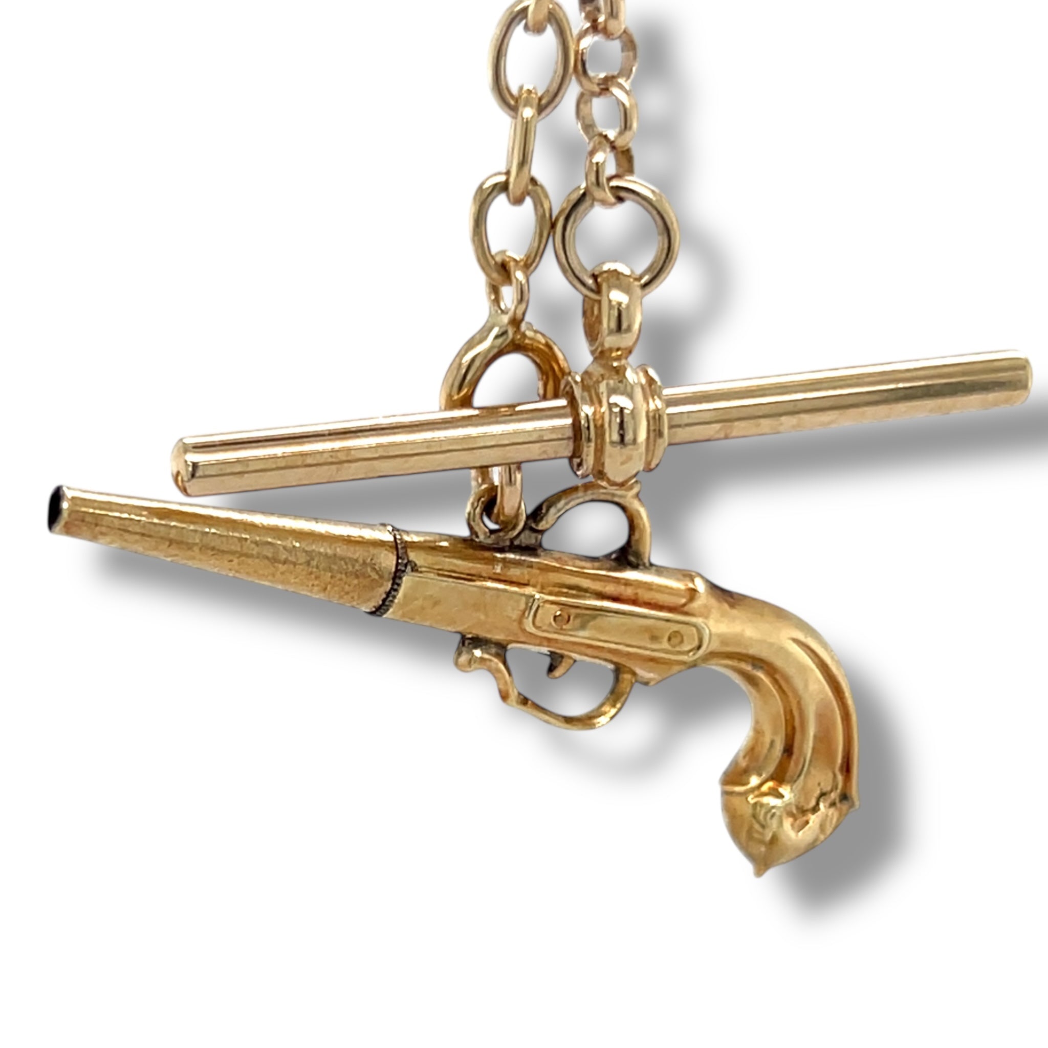 Antique Fetter Link Watch Chain with Detachable Pistol Charm