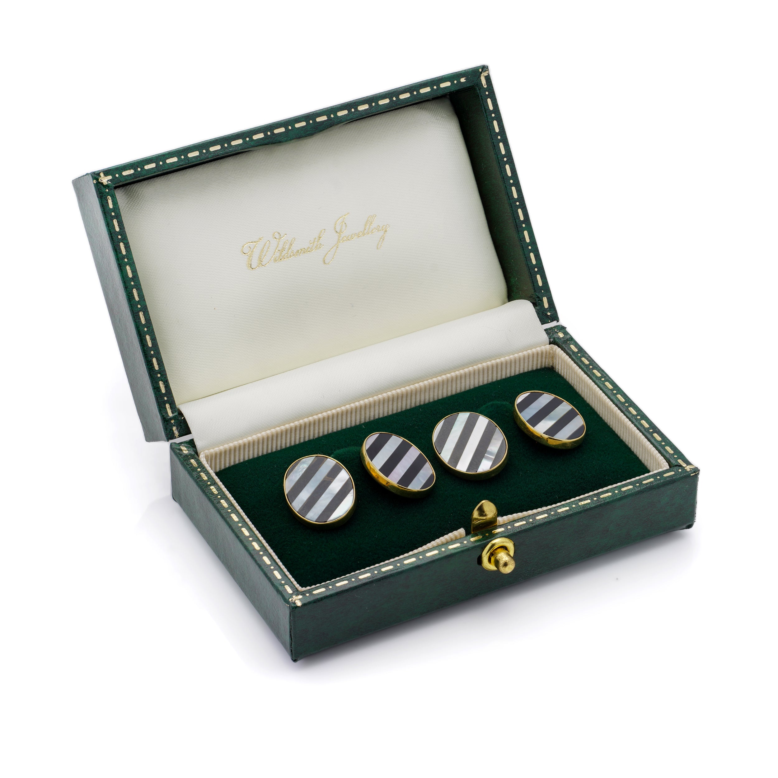 18ct Gold Onyx & Mother of Pearl Cufflinks by Deakin & Francis - Wildsmith Jewellery
