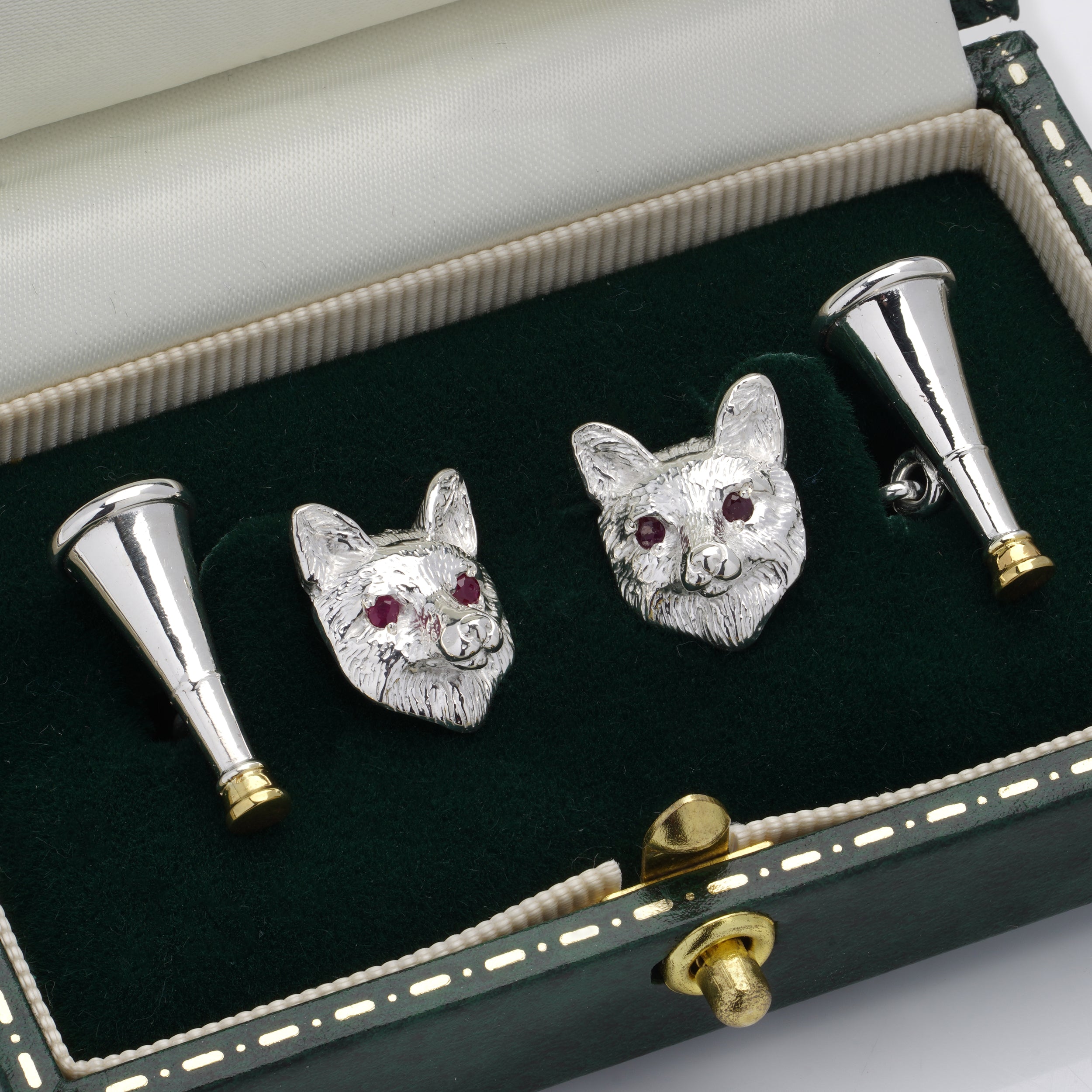 Silver and Ruby Hunting Cufflinks - Wildsmith Jewellery