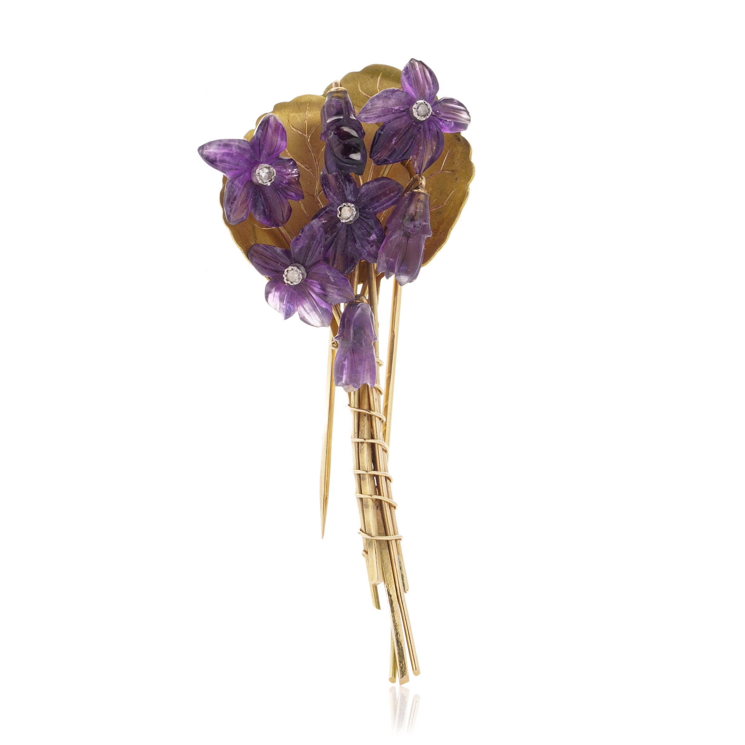Amethyst, Gold & Diamond Lily Brooch - Wildsmith Jewellery