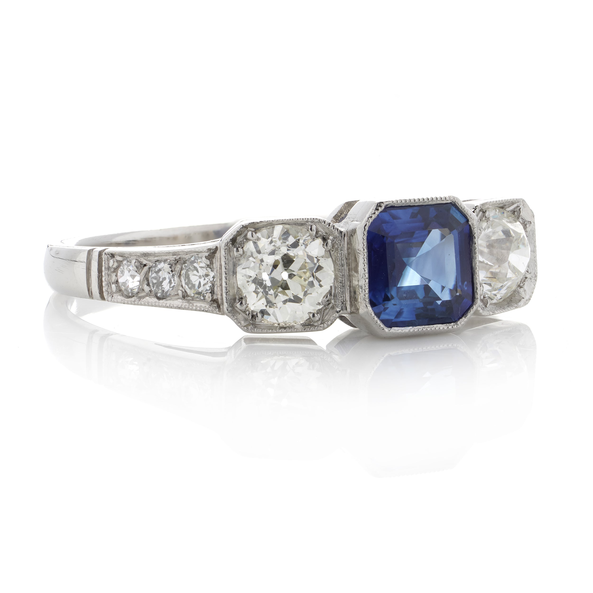 Art Deco Style Sapphire & Old Cut Diamond Ring - Wildsmith Jewellery